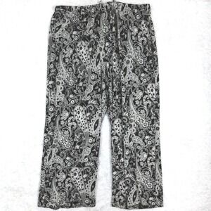 Denim 24/7 Womens Pants Relaxed Fit Black Beige Paisley Print Pull On Lounge 2X